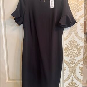 Calvin Klein Black Ruffled Sheath Dress